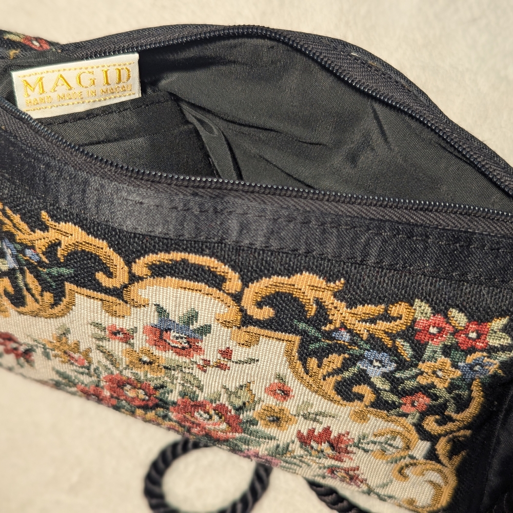 Magid Black Floral Tapestry Wristlet with Gold Accents - Picture 3 of 11